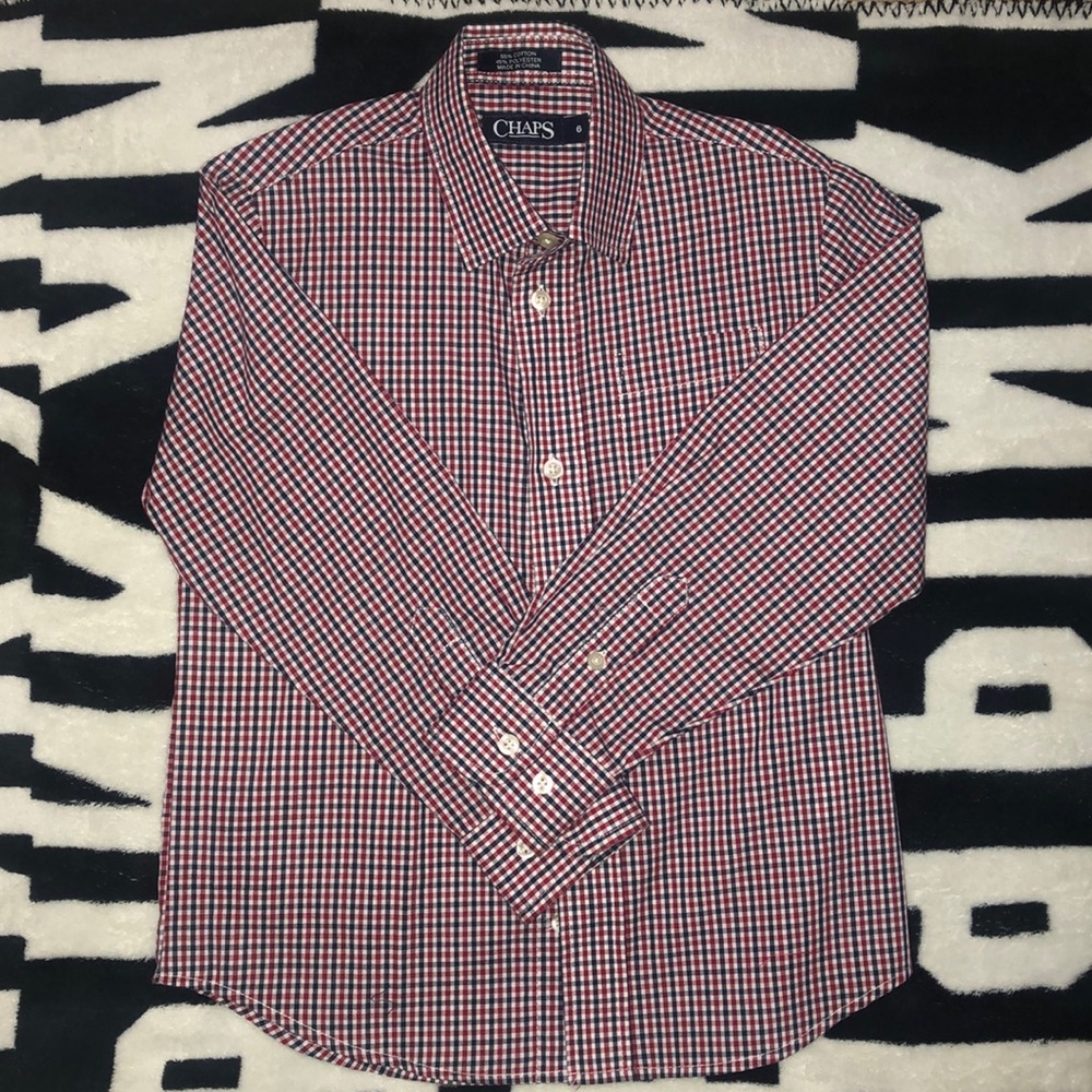 Boys long sleeve button down dress shirt.